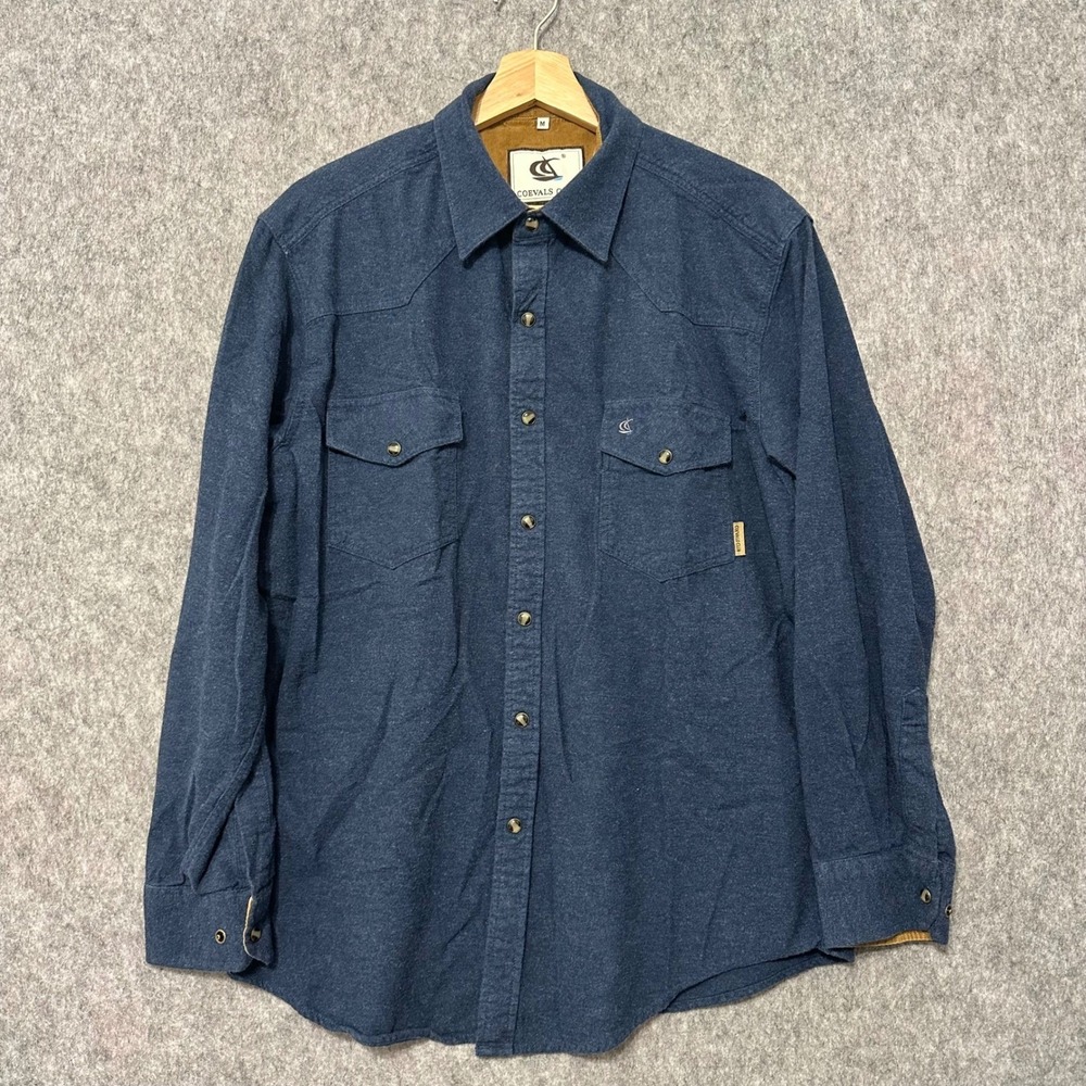 Coevals Club Mens Sz M Blue Cotton Flannel Western‎ Pearl Snap Shirt Long Sleeve